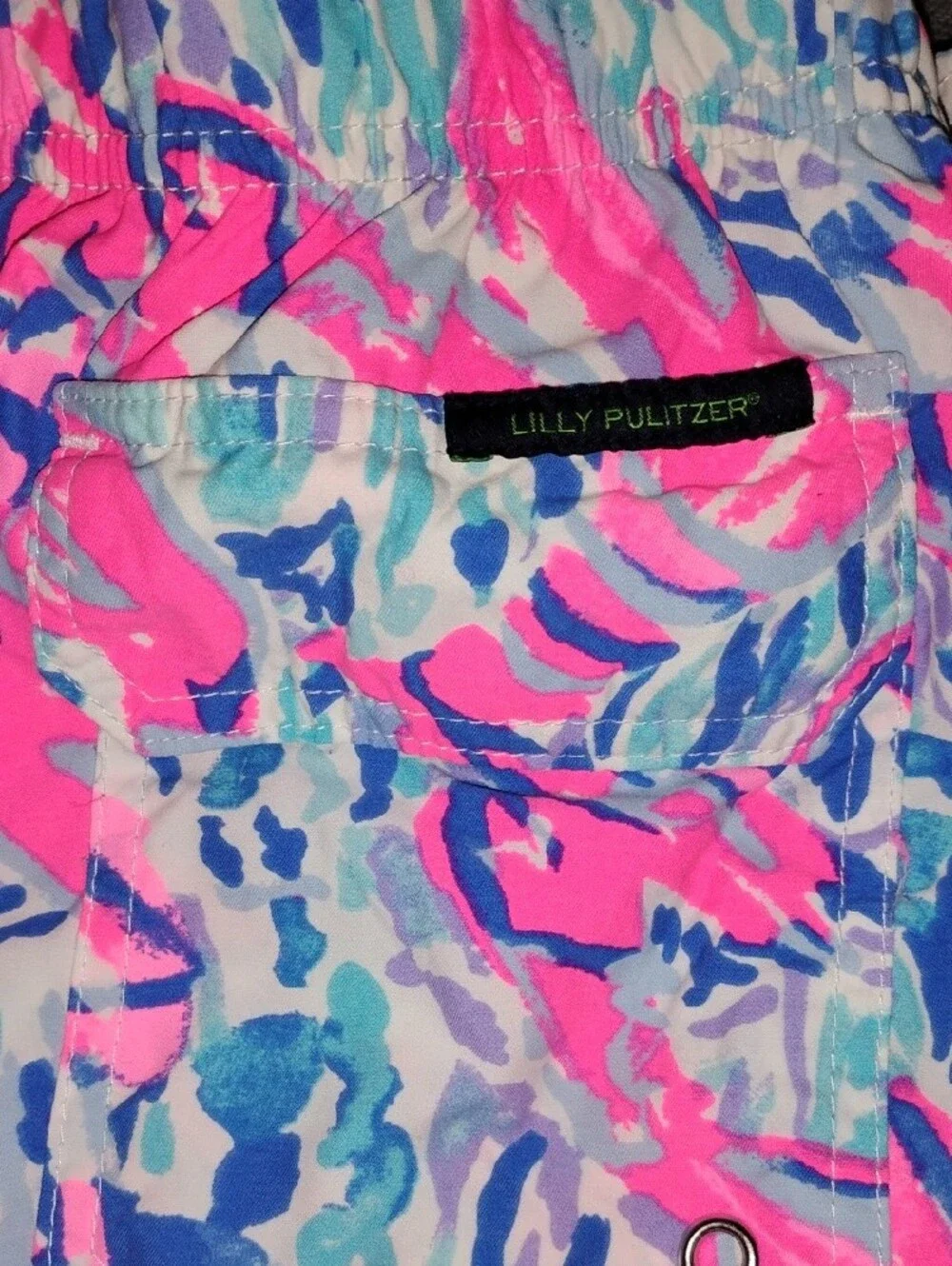 Lilly Pulitzer Neon Pink, Blue & Aqua Floral Swim Shorts